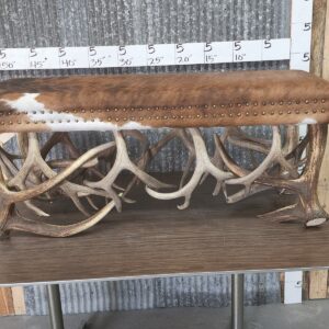 Cowhide and Antler Taxidermy Bench
