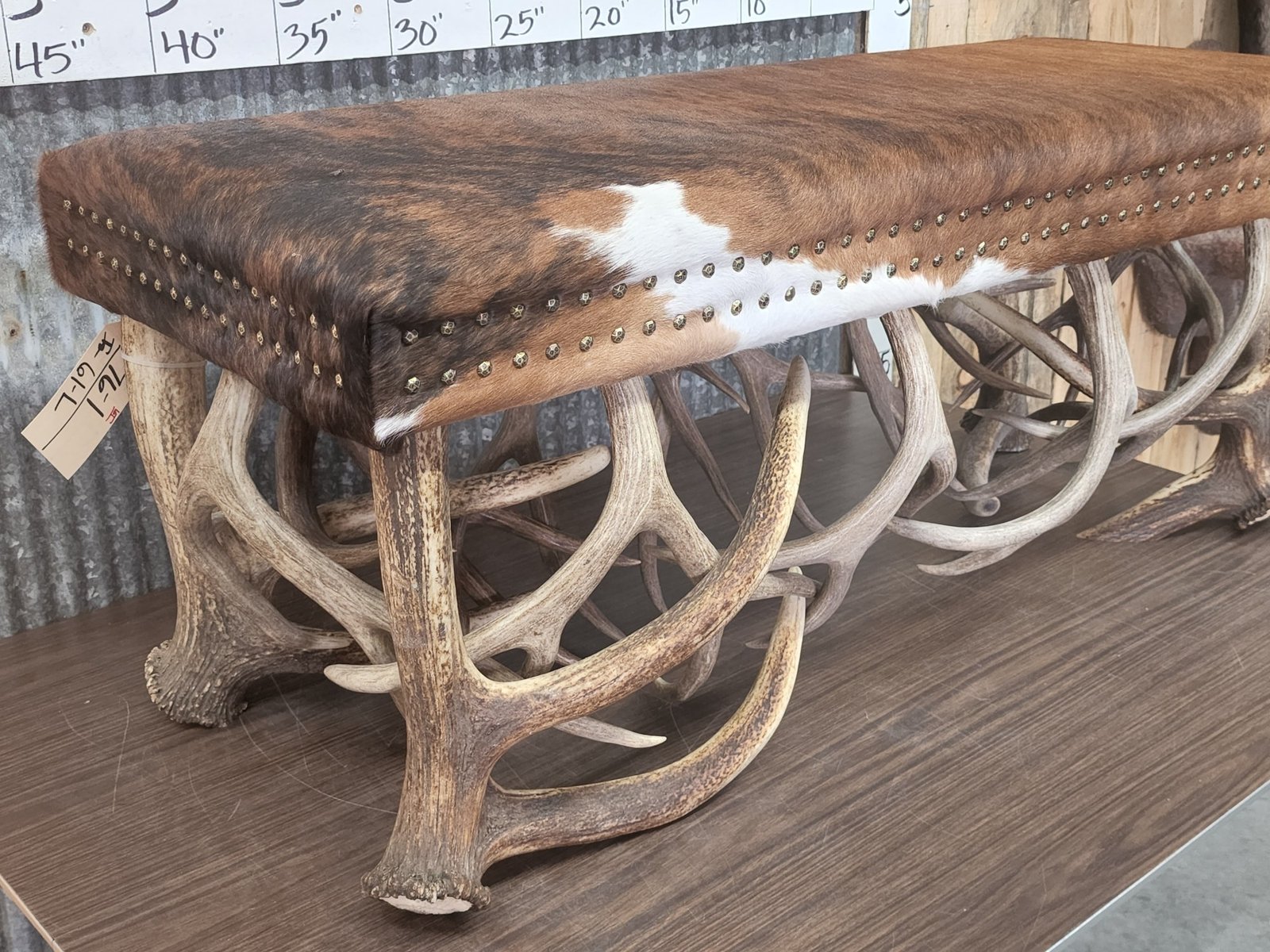 Cowhide and Antler Taxidermy Bench - Image 3